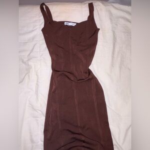 Zara Chocolate Brown Midi Dress bodycon